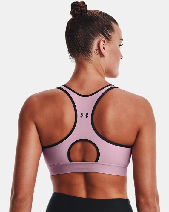 Damen Armour® Mid Sport-BH mit Schlüsselloch-Design und Grafik, Pink, pdpMainDesktop image number 5